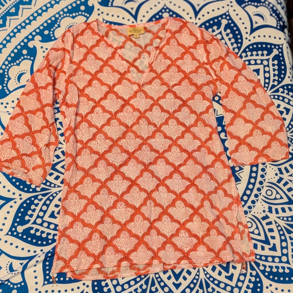 Roberta Roller Rabbit Girls Tunic Sz 6 Orange Pink Boho Beaded Kids